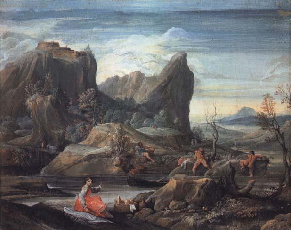 CARRACCI, Agostino Landscape with Bathers oil painting picture